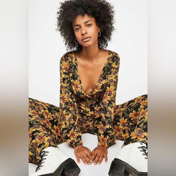 Free People Love Letter Palazzo Wide Leg Floral Print Pant - Picture 3 of 13